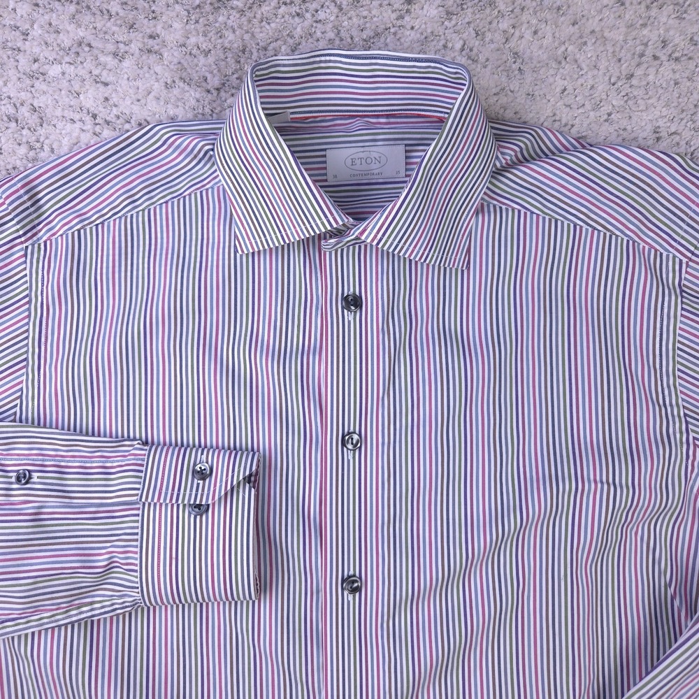 Eton Shirt Mens Size 15 38 Contemporary Striped Multicolor Cutaway Collar